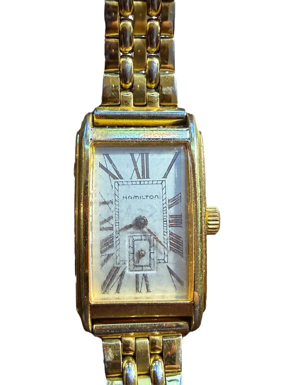Hamilton Ardmore Quartz Women’s Watch Gold Tone Rectangle Roman Dial